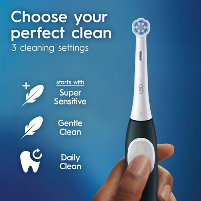 Oral-B Rechargeable Electric Toothbrush iO2 Starter Kit 3 Cleaning Modes Automatic Pressure Sensor to Protect Gums 2 Brush Heads Forest Green