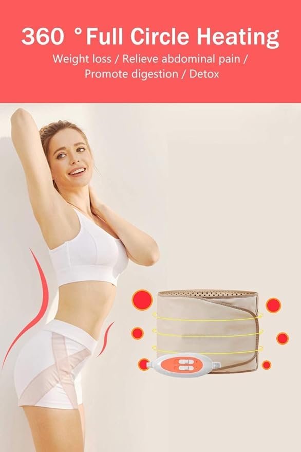Electric Slimming Heating Belt-with 12 Natural Jade Tourmalines Hot Compress and Vibration Function-360° Full Circle Heating-Help Relieve Back and Waist Pain-50×11 Inches PU Material
