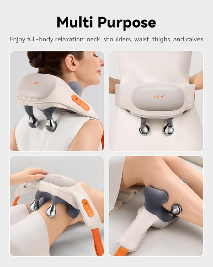 Cordless Neck Massager with Heat 6D Shiatsu Upper Back &amp Shoulder Massager for Pain Relief Deep Tissue Relaxing Electric Kneading Massage Dual-Sided Massage Heads Best Gifts for Men Women
