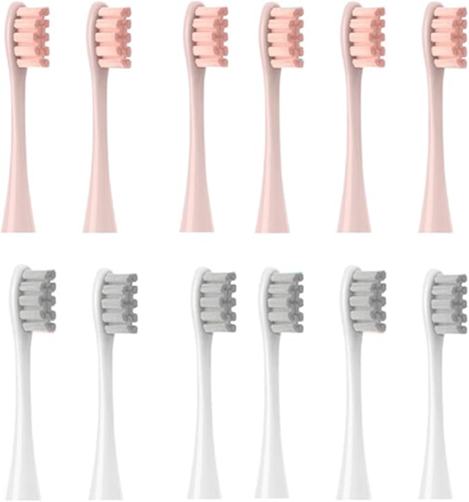 12PCS Replacement Tooth Brush HeadsCompatible for X PRO/ Z1/ F1/ One/Air 2 /SE Sonic Soft Electric(6 Pink 6 Grey)