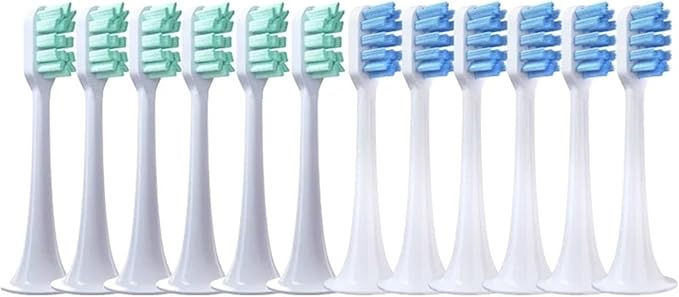 12PCS Compatible for XIAOMI MIJIA T300/T500/T700 Replacement Brush Heads Sonic Electric Tooth Soft Bristle Caps Vacuum Package Nozzles(6BlueJ6Green)