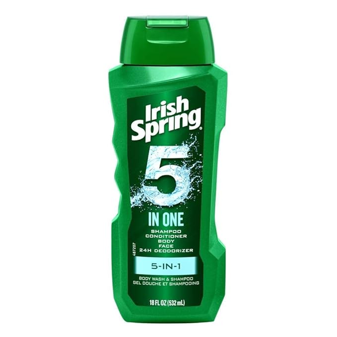 Irish-Spring 5-in-1 Shampoo Conditioner Body Wash Face Wash and Deodorizer 18 oz (Pack of 4)