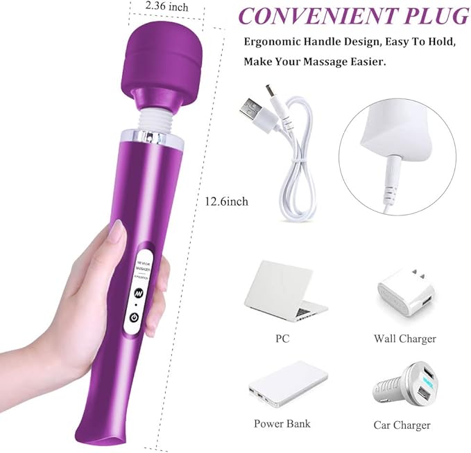 YEVIOR Cordless Personal Electric Massager with 10 Powerful Pulse Settings Rechargeable Handheld Back Massager for Deep Muscles Pain Relief (Purple)