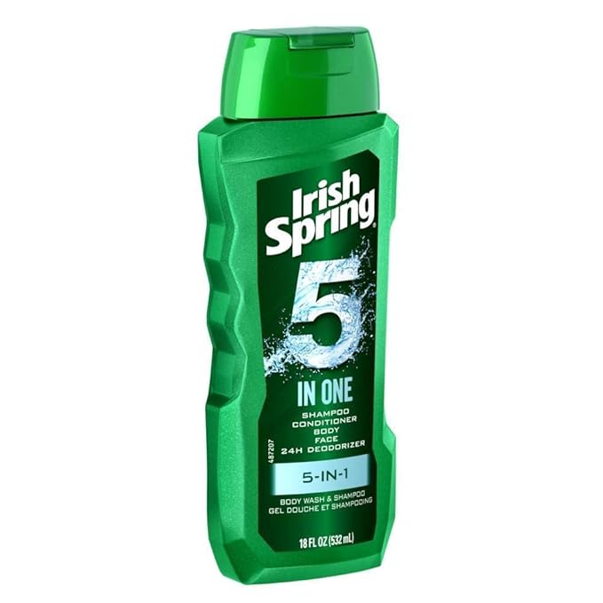 Irish-Spring 5-in-1 Shampoo Conditioner Body Wash Face Wash and Deodorizer 18 oz (Pack of 4)