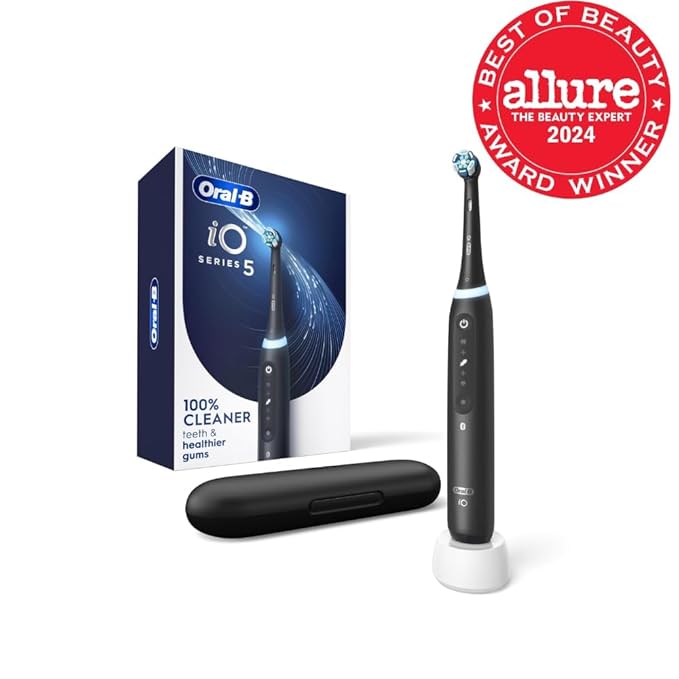 Oral-B Rechargeable Electric Toothbrush iO5 Customizable Clean 5 Cleaning Modes Visual Pressure Sensor to Protect Gums Travel Case Black