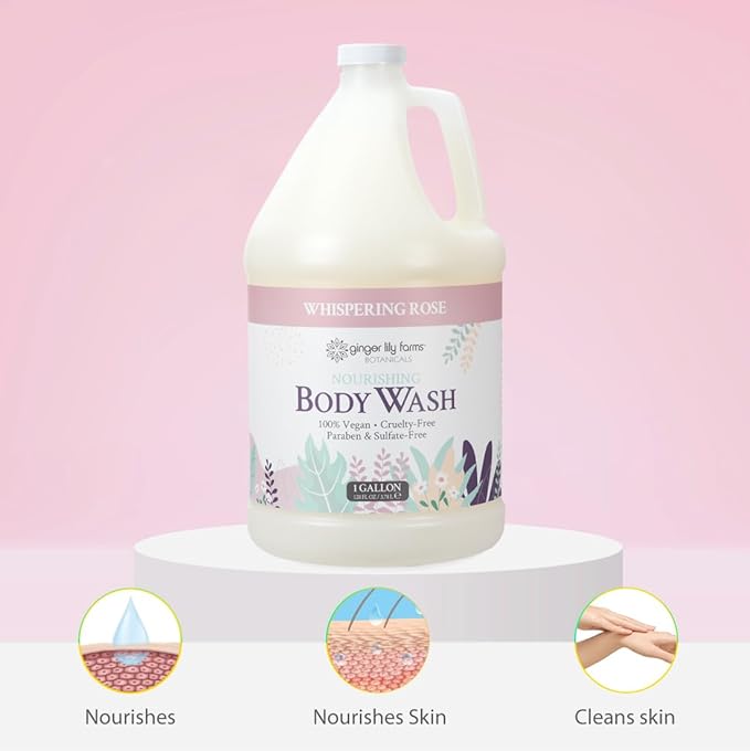 Ginger Lily Farms Botanicals Nourishing Body Wash 100% Vegan &amp Cruelty-Free Whispering Rose Scent 1 Gallon (128 fl oz) Refill