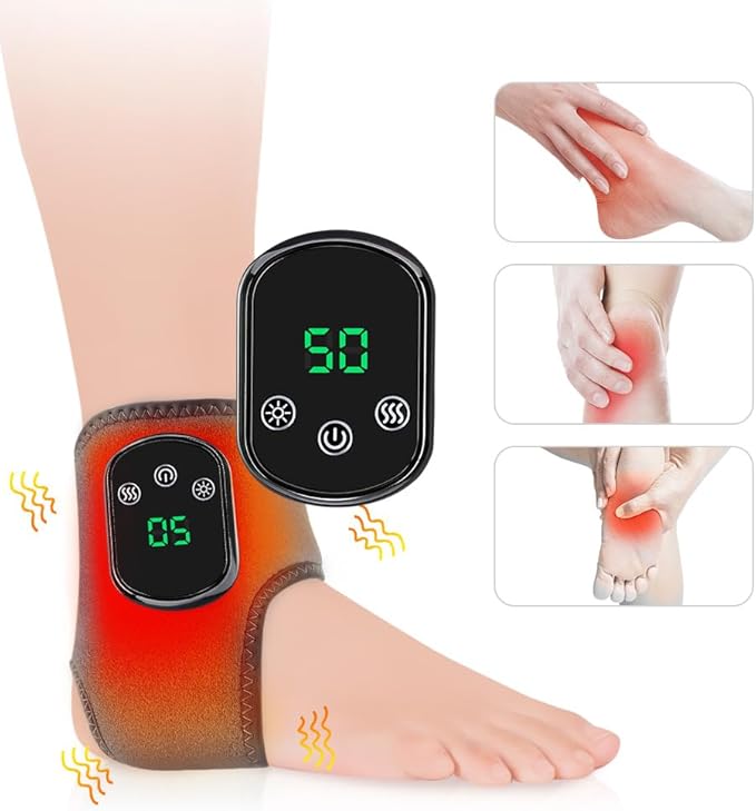 Portable Foot and Ankle Massager with Heat – 3-Speed Vibration &amp 5-Temperature Settings Wireless for Pain Relief Swelling Plantar Fasciitis Travel &amp Home Use Gift (1)