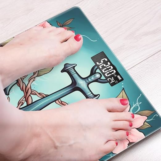 Digital Scale for Body Weight Highly Precision Bathroom Weight Scale 400 lbs with Backlit Display Personalized Scale for Home-Tattoo Design of Anchor Surrounded by Pink Flowers