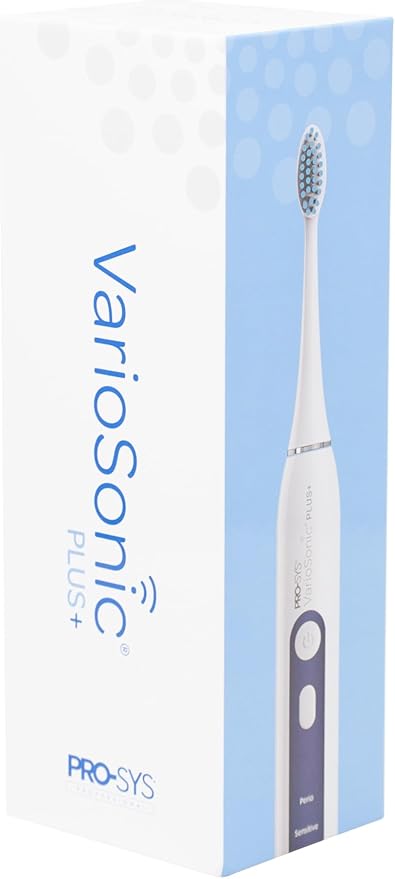 PRO-SYS® VarioSonic Plus+ Professional Electric Toothbrush Full Kit Rechargeable Powered Toothbrush with Travel Case 5 Brush Heads 5 Modes Extra Long Battery Pressure Sensor and Timer (White)