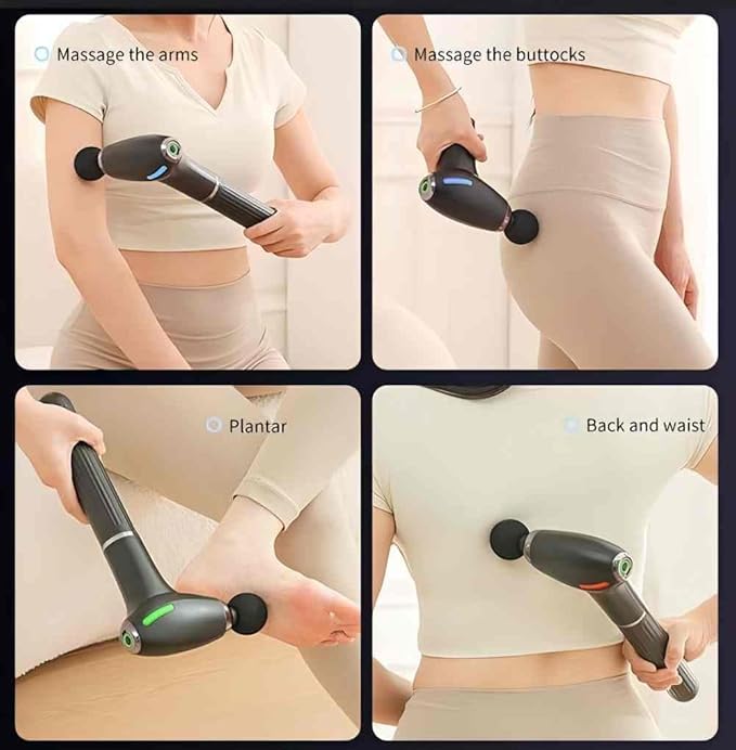 3-in-1 Massage Gun with Upgraded Extension HandleBack Massager for Pain Relief Portable Percussion Muscle Massager for Shoulder Thigh Waist &amp Neck Shoulders Waist Arm Legs Foot 4 Replaceable