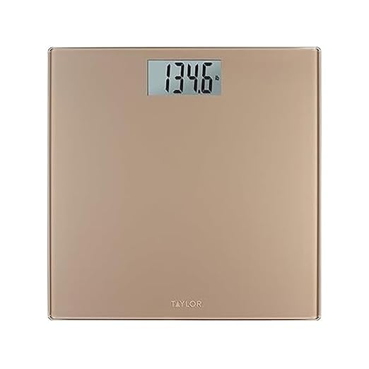 Taylor Digital Scale for Body Weight 400 LB Capacity Durable Glass Platform 11.8 x 11.8 Inches Easy Read 3.2 x 1.5 In Display Offering Daily Use in Homes for Enhance Performance Champagne