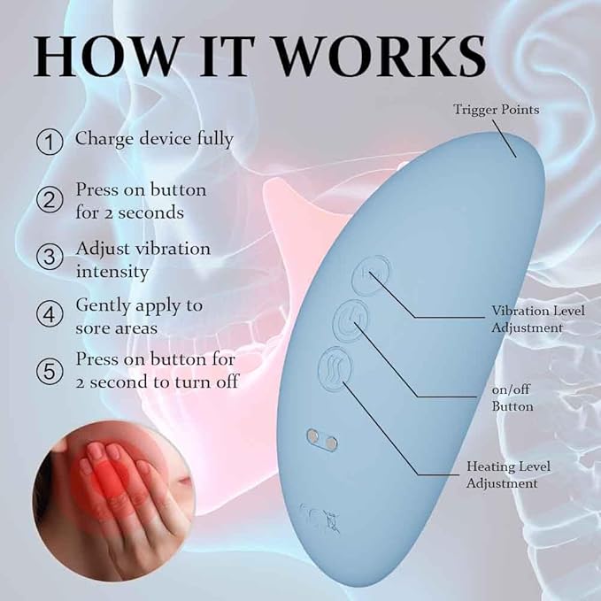 TMJ Relief Products Jaw TMJ Relief Massager Ergonomic TMJ Massage Tool - Gentle Vibrations and Heat for Pain Relief Tension and Stiffness