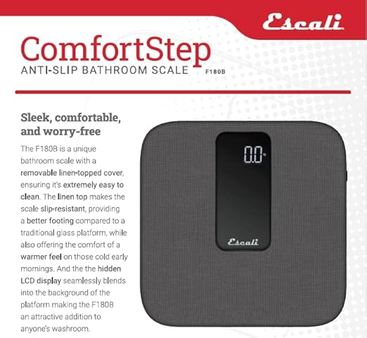 Escali ComfortStep Anti-Slip Digital Bathroom Scale for Body Weight with Removable Linen Platform Cover and High Capacity of 400 lb Batteries Included
