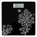 Digital Bathroom Scale with Tempered Glass Black Floral Design 396lb Capacity LCD Display with Temperature Reading