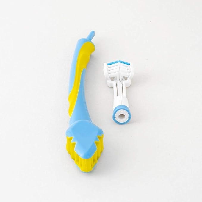 Triple Bristle Brush and Bite Handle Replacement Brush Head Combo | Special Needs &amp Autism Mouth Prop Toothbrush | Ergonomic Handle w/Bite Block | Patented 3 Head Design | Kids &amp Adults