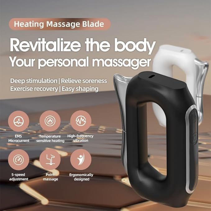 OTBK Heated Muscle Scraping Tool - Portable Muscle Relaxation Therapy Device. Features Three Modes: Vibration Heat Therapy and Microcurrent (Electric Fascial Knife-Blcak)