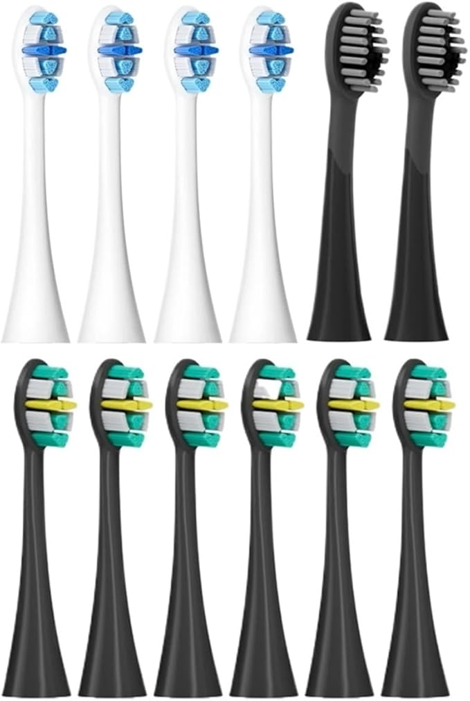 Electric Toothbrush Heads 12 PCS Compatible for Adults 5 Modes Pressure Sensor IPX7 Waterproof with Holder C027(SG-C027-12PCS Black)