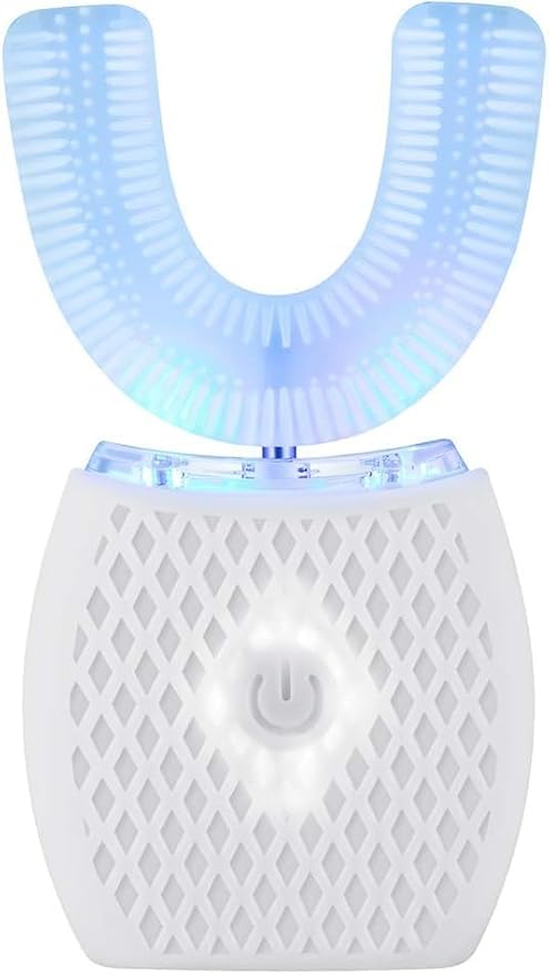 Automatic Ultrasonic 360 Sonic Toothbrush Waterproof Rechargeable Electric Teeth Whitening Brush for Travel &amp Household (White)