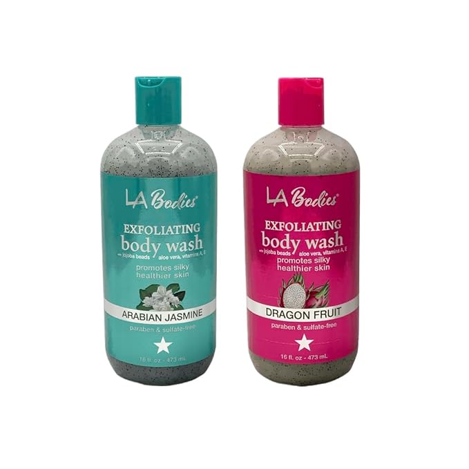 Exfoliating Body Wash with Jojoba Beads Aloe Vera and Vitamin A E - Paraben &amp Sulfate Free - Arabian Jasmine Dragon Fruit - 16 oz 2 Pack