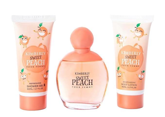 Sweet Peach Pour Femme Gift Set Refreshing Shower Gel Moisturizing Body Lotion Fragrance 3 Piece Bath and Body Collection 50ml Each