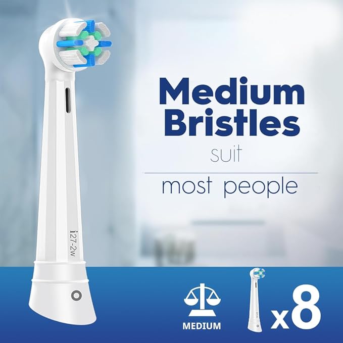 8 Pcs IO Replacement Heads Compatible with Oral B iO 2/3/4/5/6/7/8/9/10 Series Electric Toothbrush Brush Heads with Medium Bristles Compatible with Oral B iO for Gentle Dental Care (White)