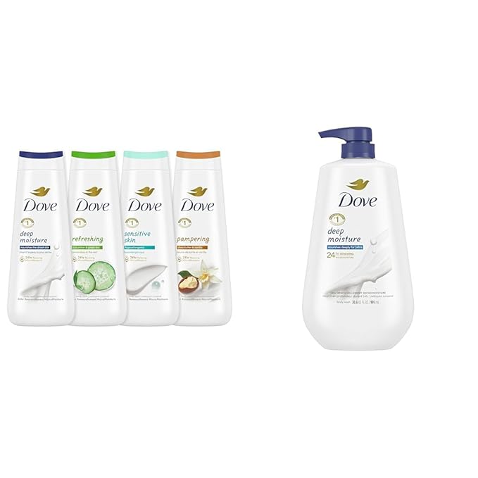 Dove Body Wash Deep Moisture Sensitive Skin Cucumber and Green Tea Shea Butter and Vanilla Collection with Pump Deep Moisture 30.6 oz Moisturizing Skin Cleansers