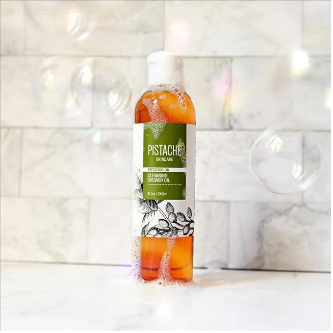 Pistaché Skincare Pistachio Oil Cleansing Shower Oil | Oil-to-Foam Formula | Moisturizing &amp Nourishing Body Wash with Vitamin E &amp Antioxidants 8.1 oz