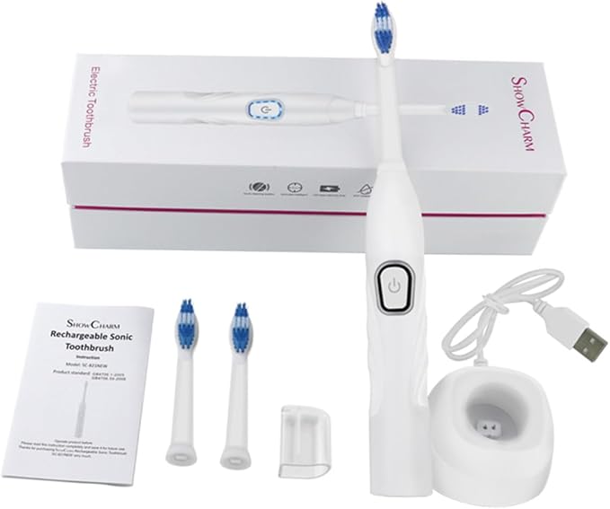 SUPVOX Electric Toothbrush USB Charging Vibration Sonic Bristle Toothbrush Set for Home Use Waterproof White