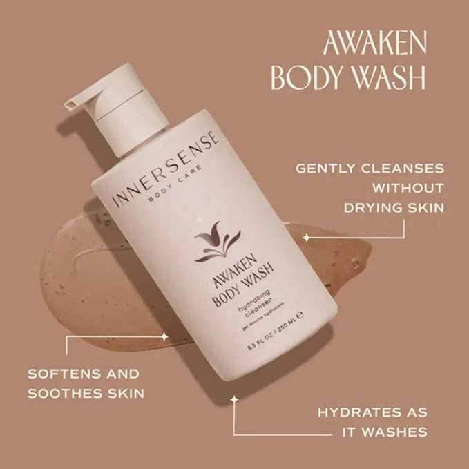 INNERSENSE Organic Beauty - Awaken Body Wash | Avocado Oil Vitamins B5 C + D to Gently Cleanse Soften Soothe Skin | Clean Non-Toxic Cruelty-Free | Paraben + Phthalate Free (8.5 fl oz | 250 ml)