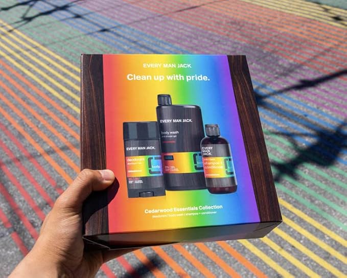 Every Man Jack Pride Essentials Box - Includes Three Grooming Essentials with Clean Ingredients &amp Incredible Scents - Round Out His Routine with Body wash Deodorant and 2-in-1 Shampoo