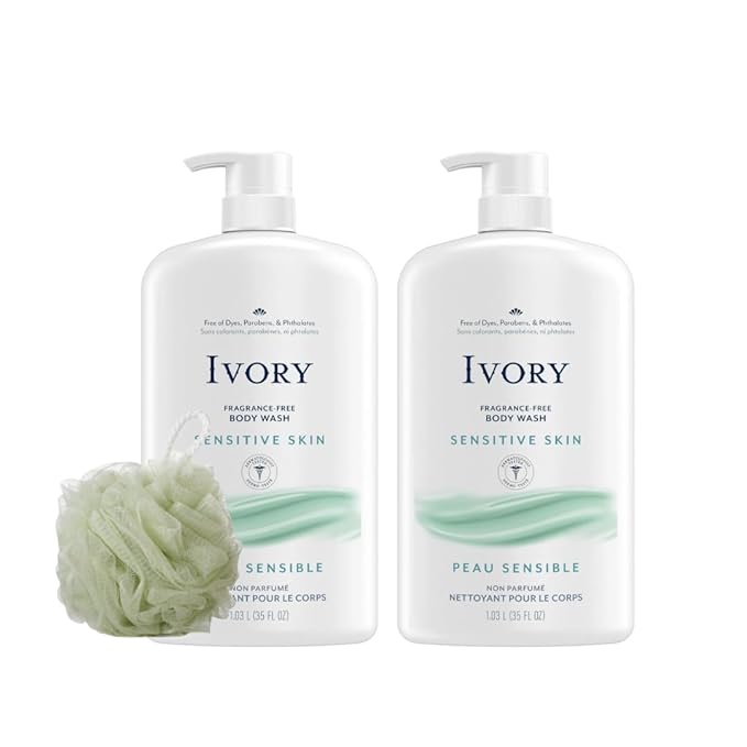 Ivory Body Wash - Ivory Clean Body Wash Pump Original with body pump. Ivory soap pamper yourself with this moisturizing body wash pump with 35 Fl. Oz. each with shower loofah 2Pack (Sensitive Skin)