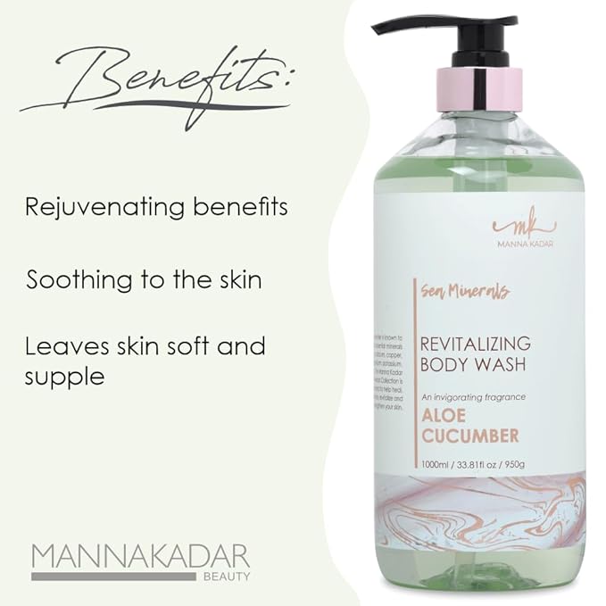 Manna Kadar Beauty Dead Sea Minerals Revitalizing Body Wash Aloe Cucumber - Clean Soothe Revitalizes Rejuvenates Skin Hydrates Shower Gel