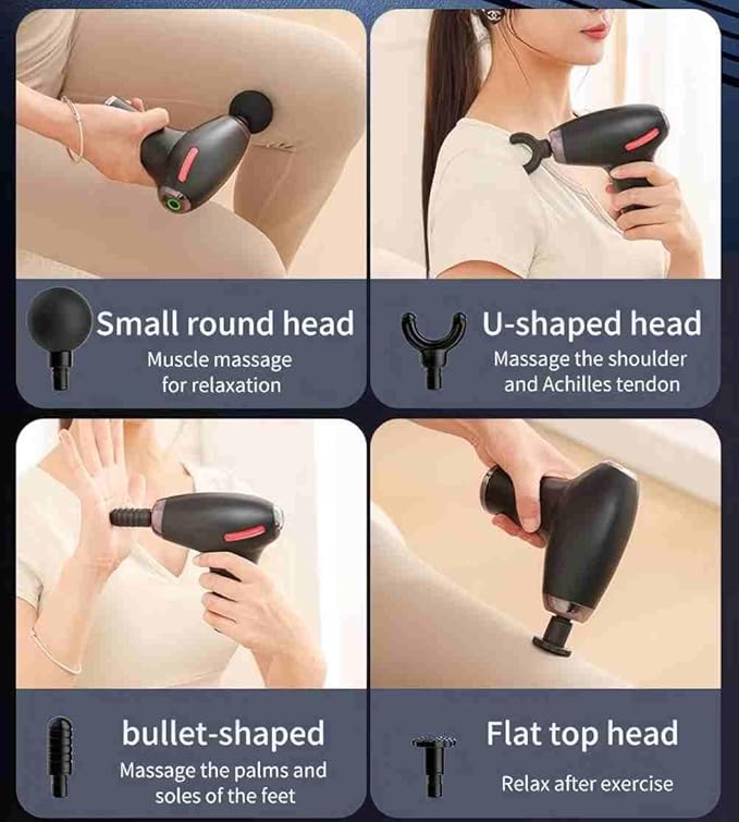 3-in-1 Massage Gun with Upgraded Extension HandleBack Massager for Pain Relief Portable Percussion Muscle Massager for Shoulder Thigh Waist &amp Neck Shoulders Waist Arm Legs Foot 4 Replaceable