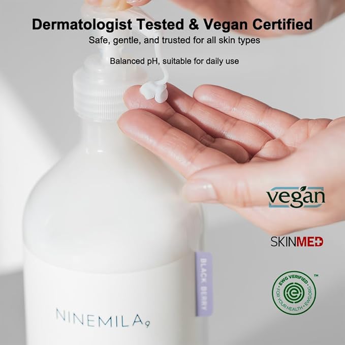 NINEMILA Pure Hinoki Body Care Set: 1000ml Vegan Body Wash (White Musk) &amp 1000ml Body Lotion (Blackberry) – Jeju Cypress Water (50000ppm) Hypoallergenic Spa Ritual for Sensitive Skin 2-Pack Bun