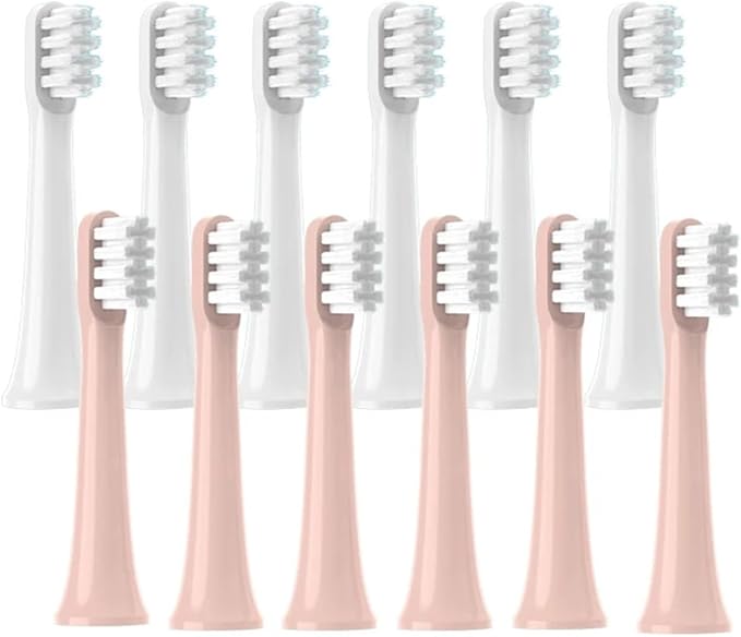 12 PCS Compatible for T100 Brush Heads Replaceable Sonic Toothbrush Soft Bristle Clean Nozzles(6White6Pink)