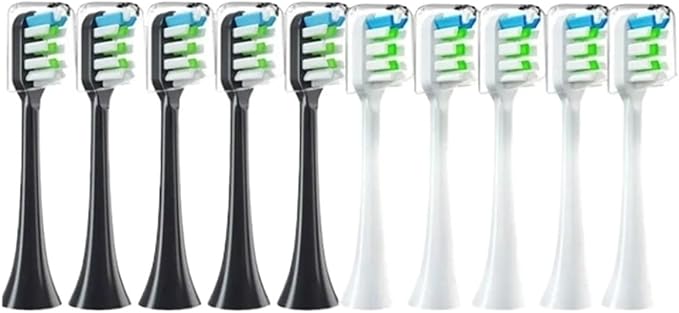 Compatible for 10pcs Replacement Brush Heads for SOOCAS X3 X5 V1 X3U Soft Bristle Electric Toothbrush Sealed Packed(5White 5Black)