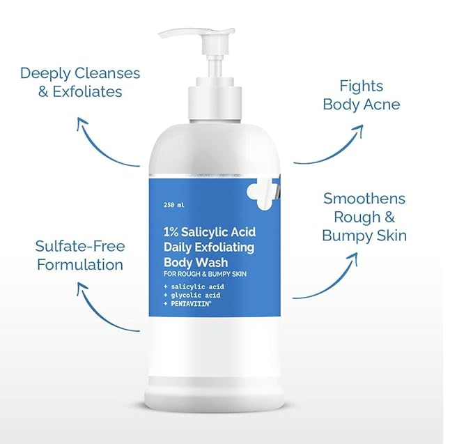 DK 1% Salicylic Acid Daily Exfoliating Body Wash with Salicylic Acid Glycolic Acid &amp PENTAVITIN® - 250ml | | Helps to Prevent Body Acne &amp Cleanse Skin