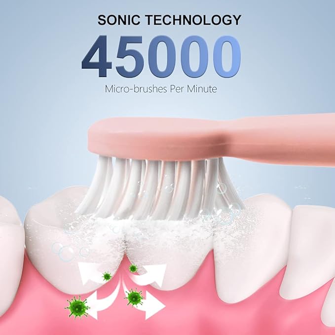 Sonic Electric Toothbrush USB Rechargeable Powerful Sonic Cleaning Tooth Brush with 6 Modes 5 Brush Heads + 1 Facial Cleansing Brush Head + 1 Face Massage Head Whitening Toothbrushes