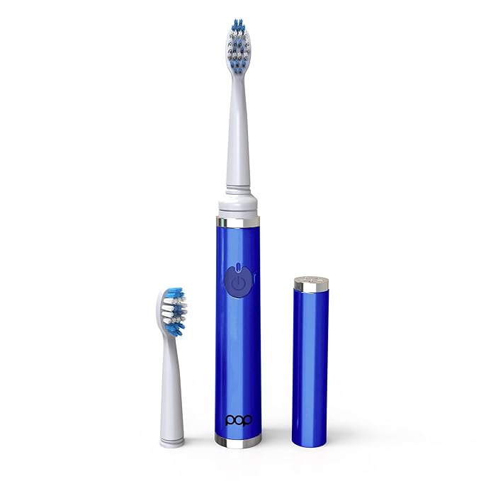 Pop Sonic Ultimate Pro Rechargeable Toothbrush (Navy) - 40000 Strokes/Min Dupont Nylon Bristles Quadrant Pacer &amp Timer for Teens &amp Adults