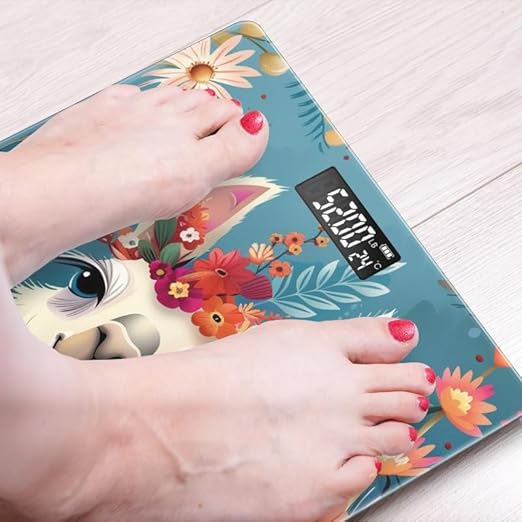 Digital Scale for Body Weight Highly Precision Bathroom Weight Scale 400 lbs with Backlit Display Personalized Scale for Home-Cute Smiling Llama with Colorful Flowers On Head