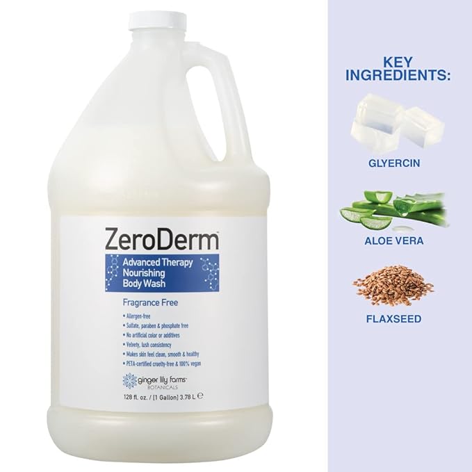 Ginger Lily Farms Botanicals ZeroDerm Advanced Therapy Nourishing Body Wash 100% Vegan &amp Cruelty-Free Fragrance Free 1 Gallon Refill (Pack of 4)