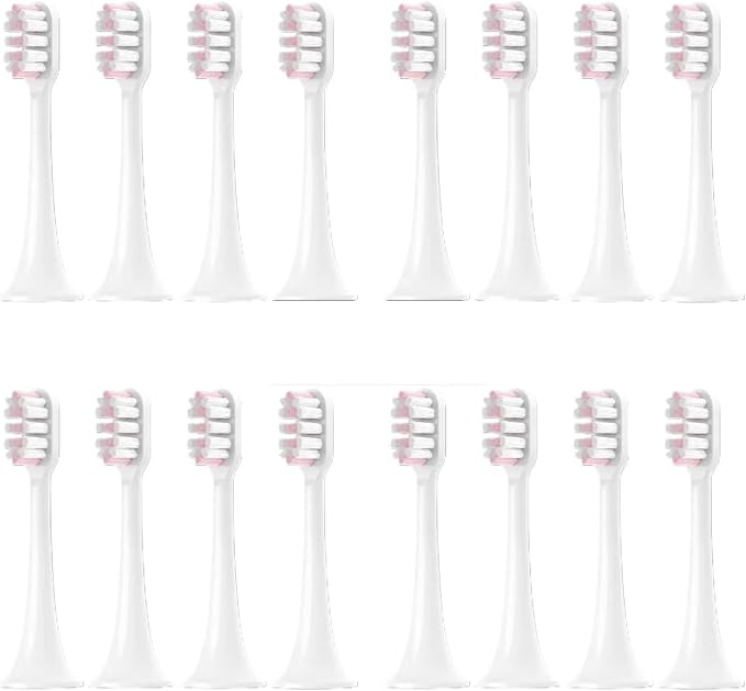 Replacement Brush Head Compatible with XIAOMI MIJIA T300/T500/T700 Sonic Electric Toothbrush Heads Soft Bristle Nozzle Deep Clean(16 pcs White Pink)
