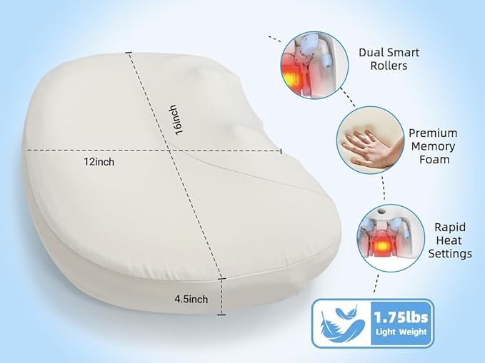 Neck Massager Pillow for Pain Relief deep Tissue Shiatsu Neck and Shoulder Massager with HeatCordless Massage PillowIdeal Gifts for Mom Dad Women Men (Cream)