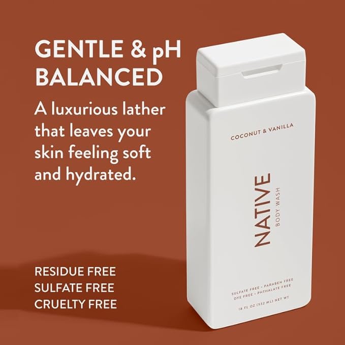 Native Body Wash Contains Naturally Derived Ingredients | for Women &amp Men Sulfate Paraben &amp Dye Free Leaving Skin Soft &amp Hydrated |Coconut &amp Vanilla Lavender Rose &amp Cucumber M