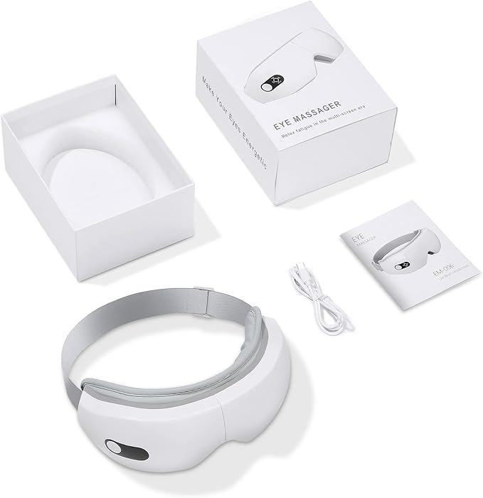 NOWWISH Eye Massager with Heat Vibration and Bluetooth Music for Migraine Headache Relief Cordless Heated Eye Mask with 6 Massage Modes Relaxation -Mothers Day Gifts for Mom Wife -White