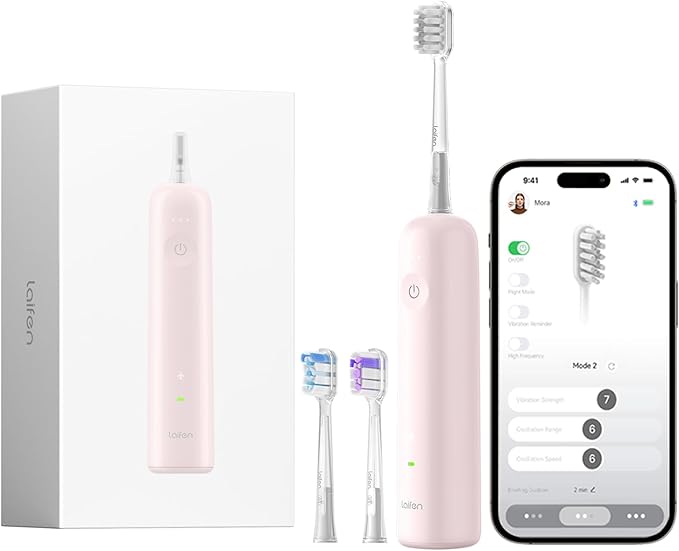 Laifen Wave Electric Toothbrush Oscillation &amp Vibration Sonic Electric Toothbrush for Adults with App 3 Brush Heads IPX7 Waterproof Magnetic Rechargeable Travel Powered Toothbrush ABS(Pink)