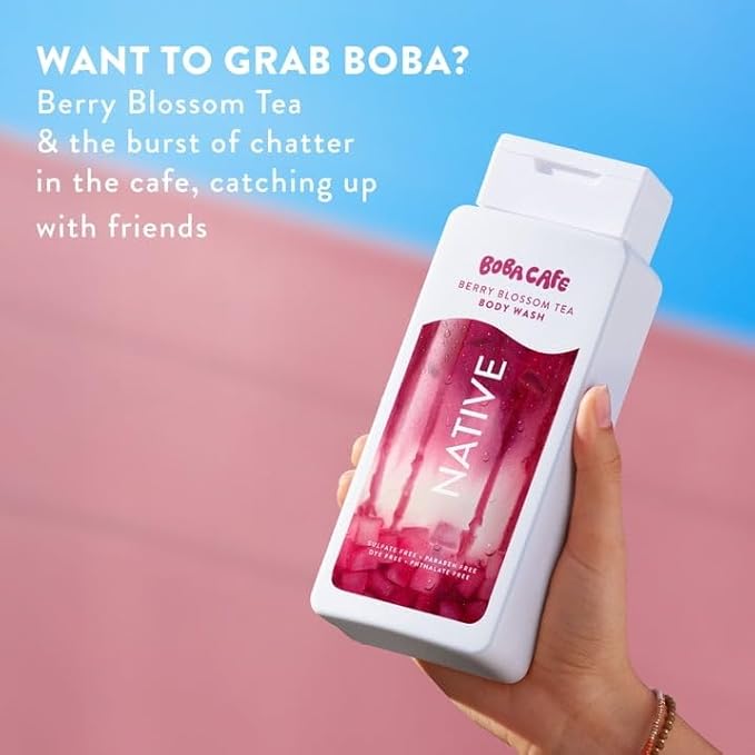 Native Body Wash Limited Edition Berry Blossom Tea Sulfate Free Body Wash for Women &amp Men Boba Café 18 fl oz with Travolle Dispenser Pump