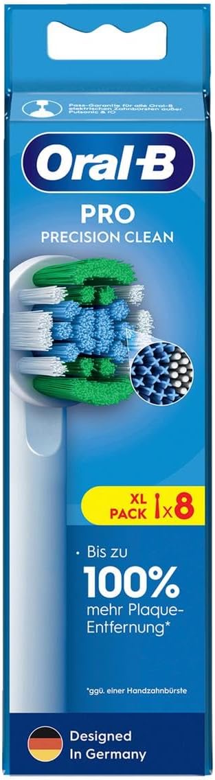 Oral-B Pro Precision Clean Replacement Toothbrush Heads for Electric Toothbrush Pack of 8 Teeth Cleaning with Innovative X-shaped Bristles Original Oral-B Toothbrush Attachment Designed in Germany
