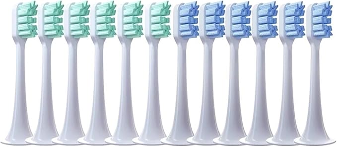 12PCS Compatible for XIAOMI MIJIA T300/T500/T700 Replacement Brush Heads Sonic Electric Tooth Soft Bristle Caps Vacuum Package Nozzles(6Green6Blue)