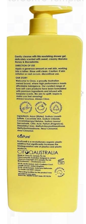 Manuka Honey &amp Macadamia Oil Shower Gel – 33.8 fl oz | Soothing &amp Hydrating Body Wash